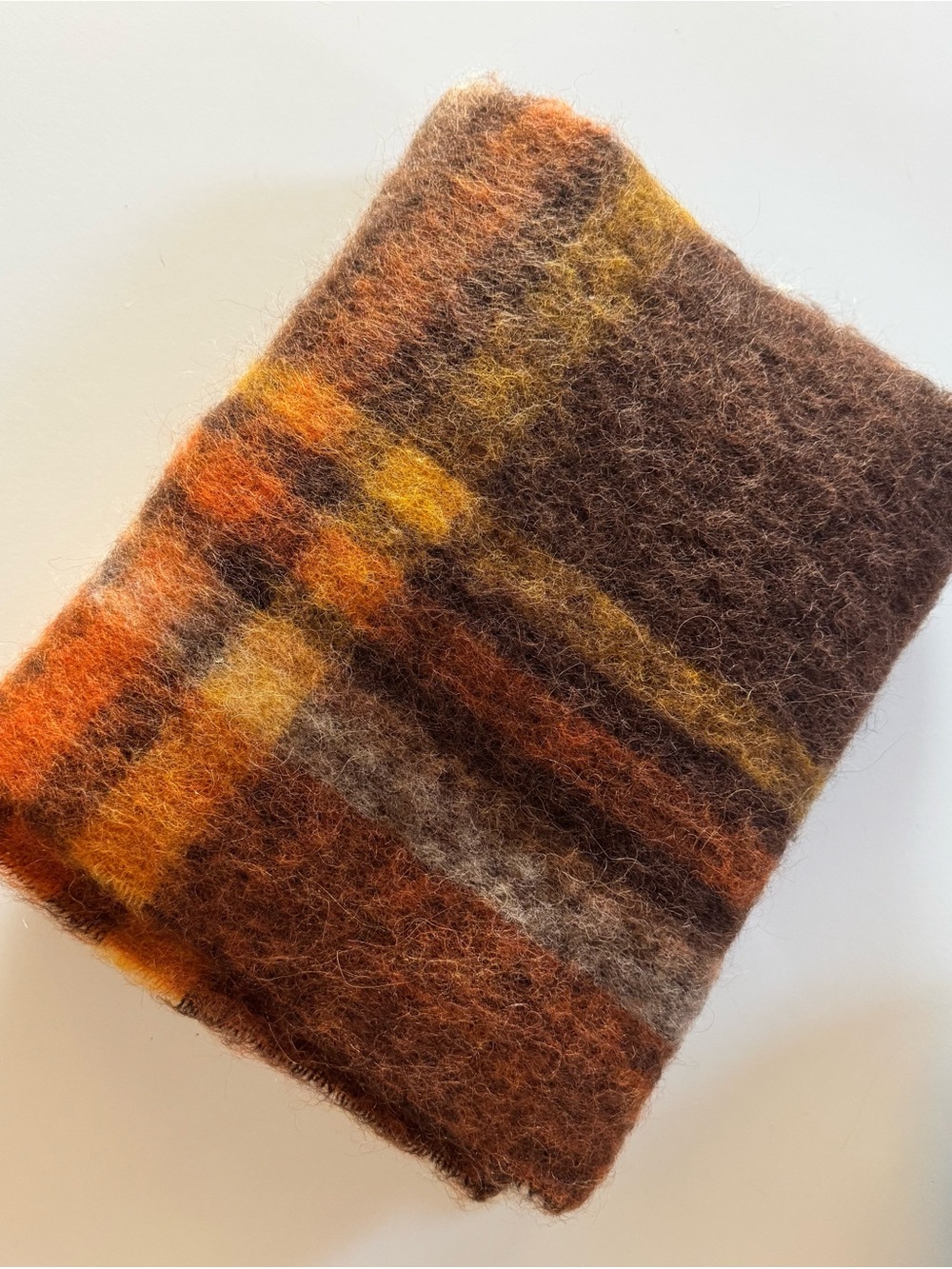 Acne Studios Plaid Wool Scarf in Brown, Orange & Yellow